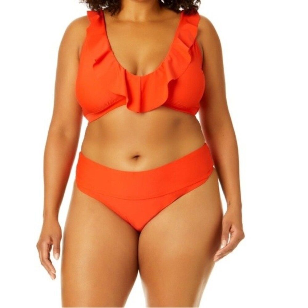 Time and Tru Orange Mid Rise High Cut Bikini Bottoms Plus Size 3X NWT